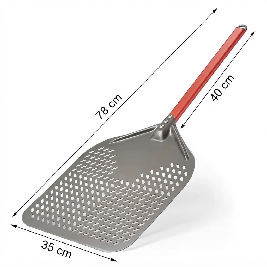 Pelle à Pizza Perforée 30-35 cm | Bord Biseauté | Rouge