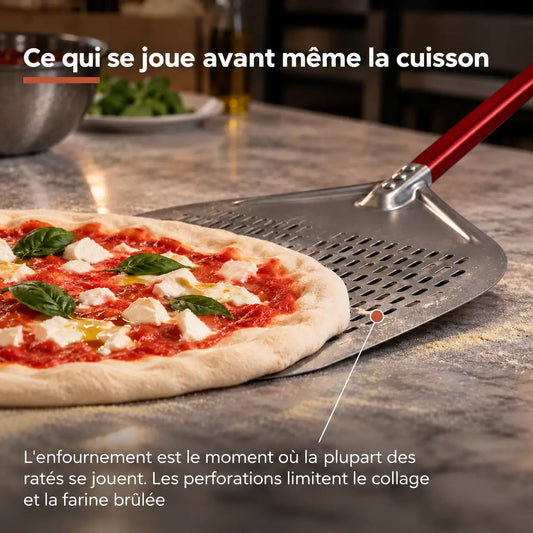 Longue Pelle à Pizza Perforée 30–35 cm | Manche Rouge