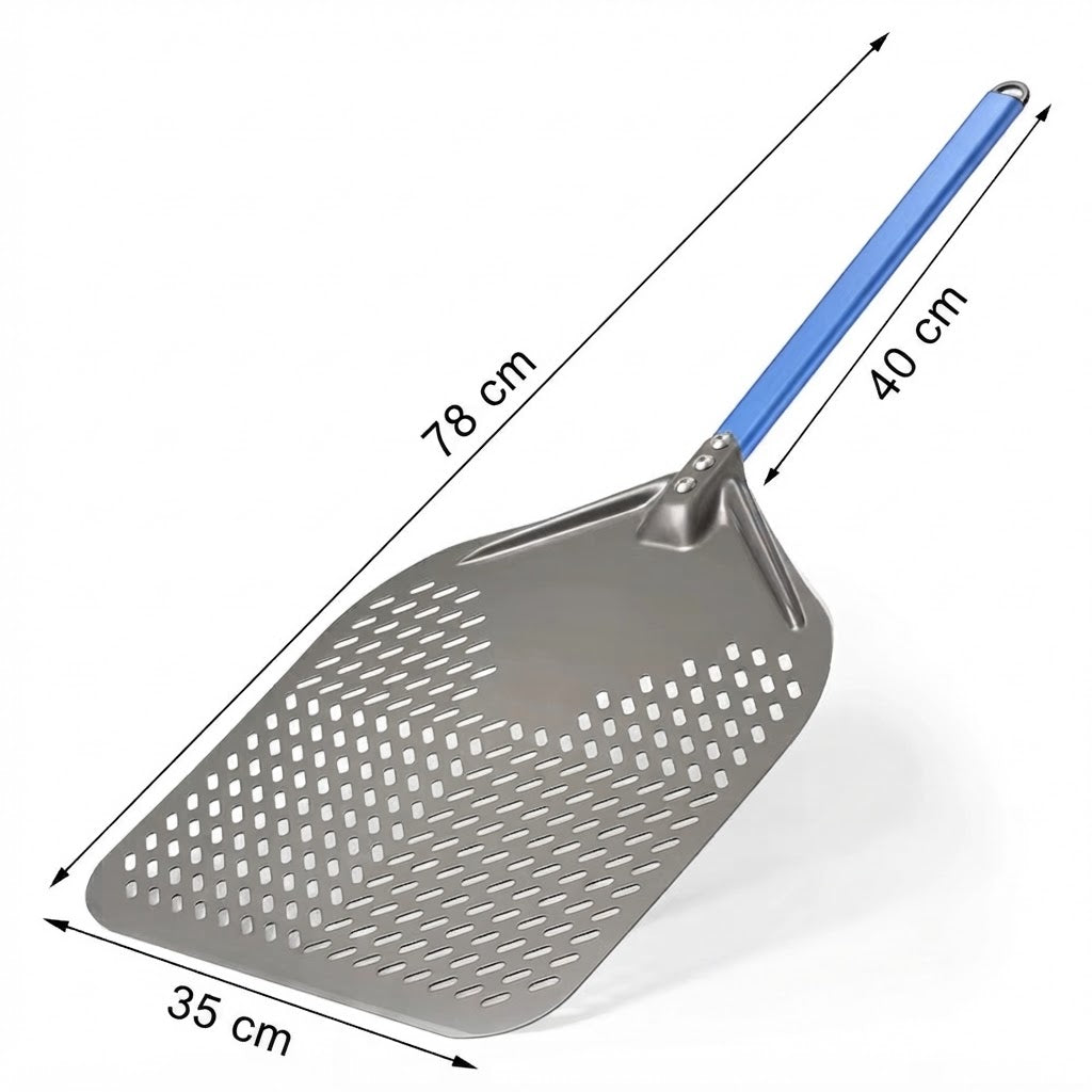Pelle à Pizza Perforée 30-35 cm | Bord Biseauté | Bleu