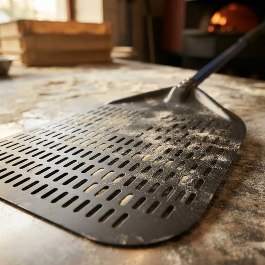 Longue Pelle à Pizza Perforée | Aluminium Anodisé Dur | Manche Bleu