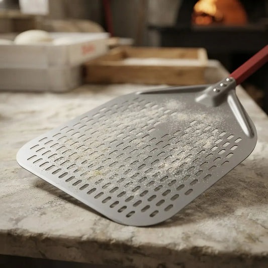 Longue Pelle à Pizza Perforée | Manche Rouge