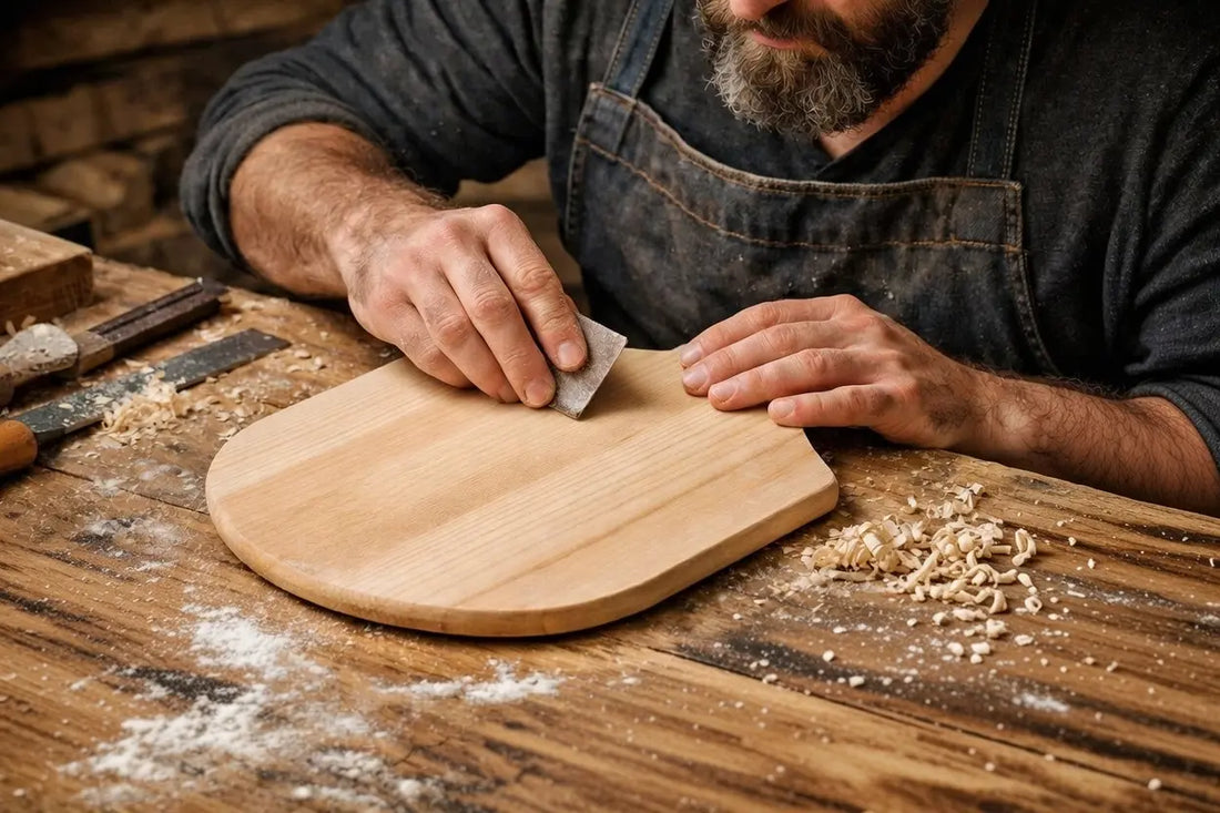homme en train de fabriquer une pelle à pizza