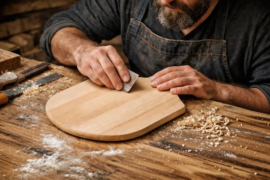 homme en train de fabriquer une pelle à pizza