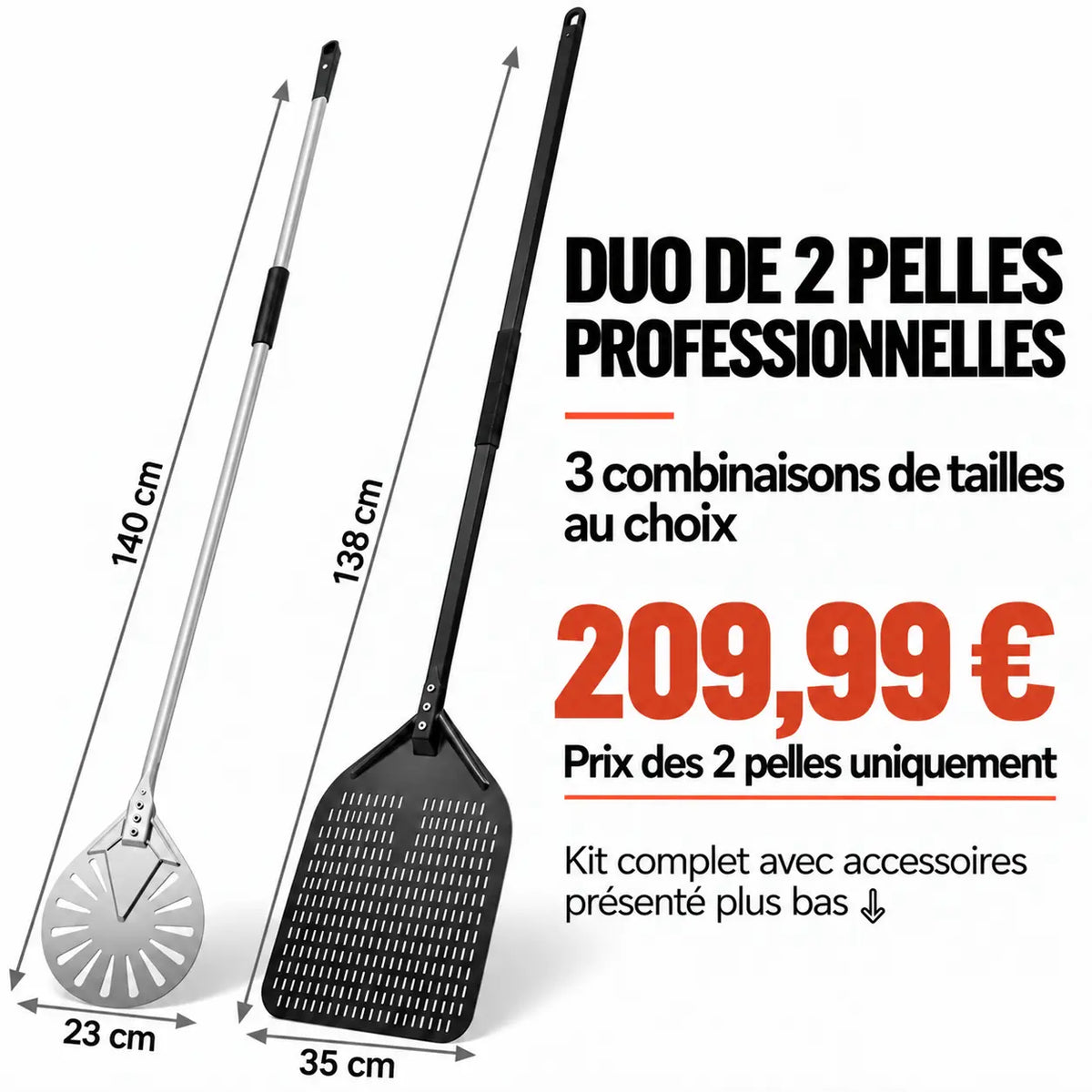 Set Pelle à Pizza professionnel | Aluminium anodisé dur et inox 304