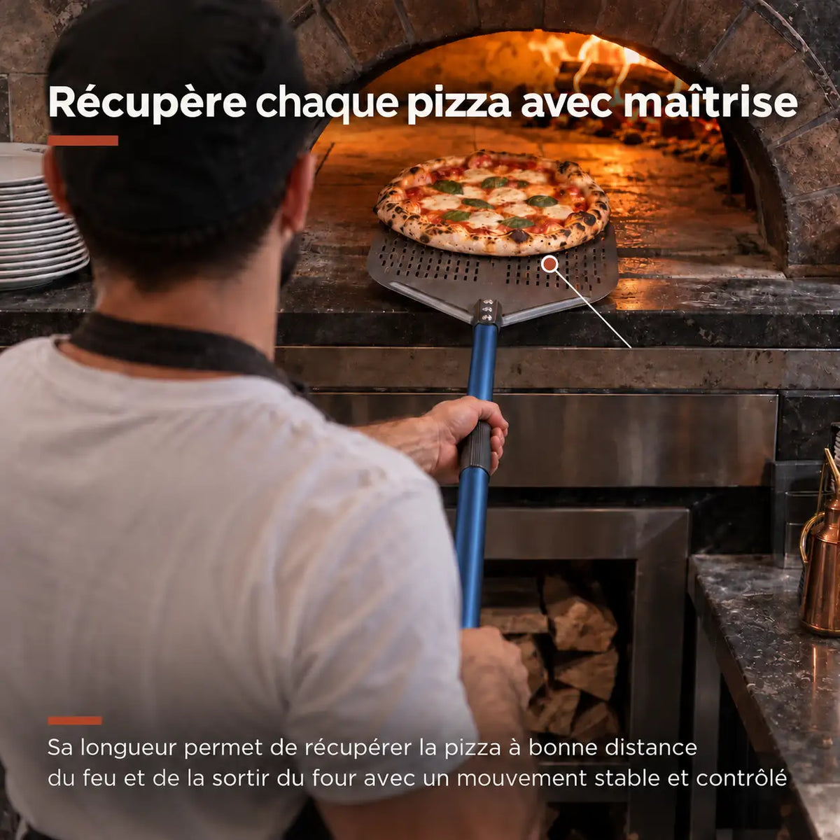 Longue Pelle à Pizza Perforée 30–35 cm | Manche Bleu