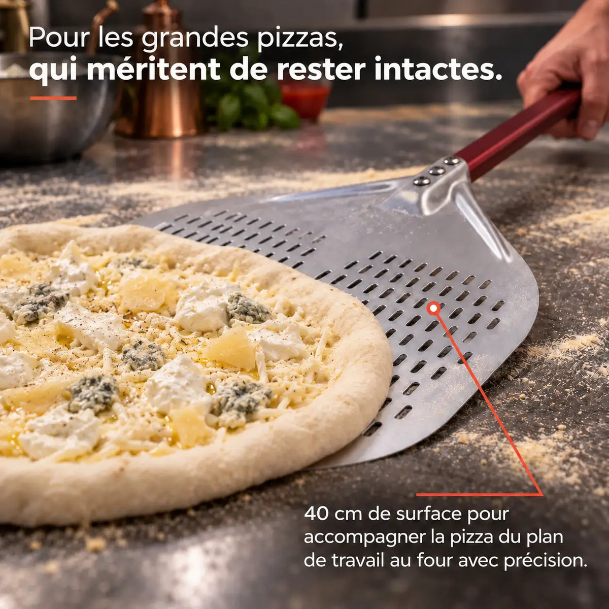 Pelle à Pizza Perforée 40 cm | Aluminium Rouge