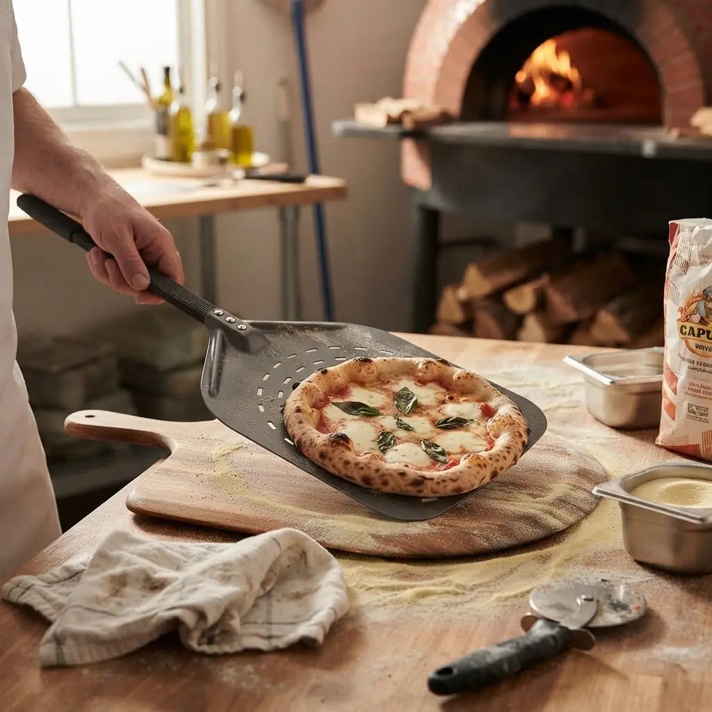 Pelle à Pizza Perforée 30 cm | Finition Noire Mate