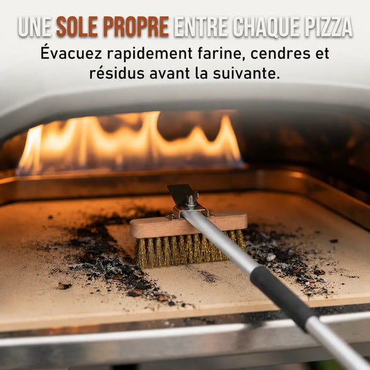 Brosse Four à Pizza En Laiton Argenté + Grattoir | Manche 100 cm
