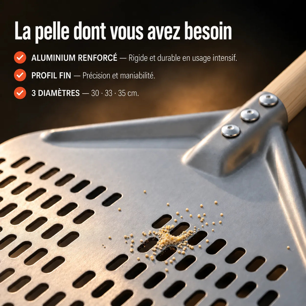Pelle à Pizza Perforée 30–35 cm | Manche Bois