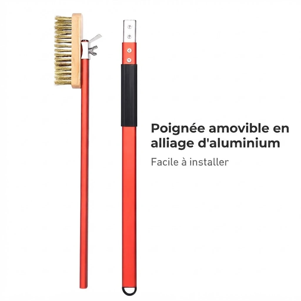 Brosse Four à Pizza En Laiton Rouge + Grattoir | Manche 100 cm