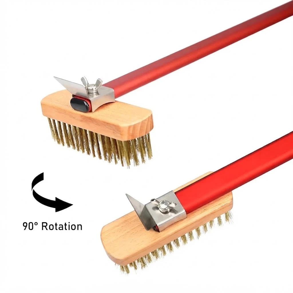 Brosse Four à Pizza En Laiton Rouge + Grattoir | Manche 100 cm