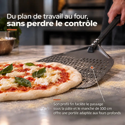 Longue Pelle à Pizza Perforée 30–35 cm | Manche Noir