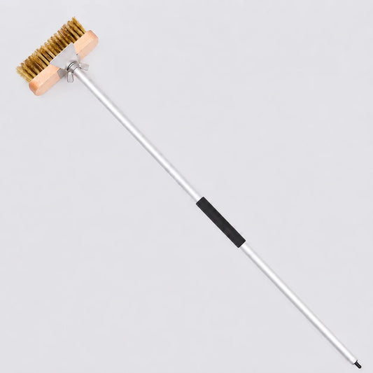 Brosse Four à Pizza En Laiton Argenté + Grattoir | Manche 100 cm