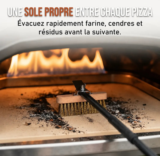 Brosse Four à Pizza En Laiton Noir + Grattoir | Manche 100 cm