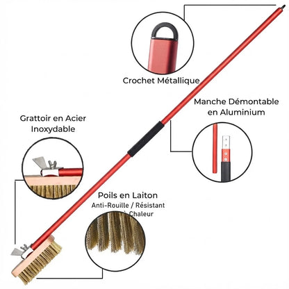 Brosse Four à Pizza En Laiton Rouge + Grattoir | Manche 100 cm