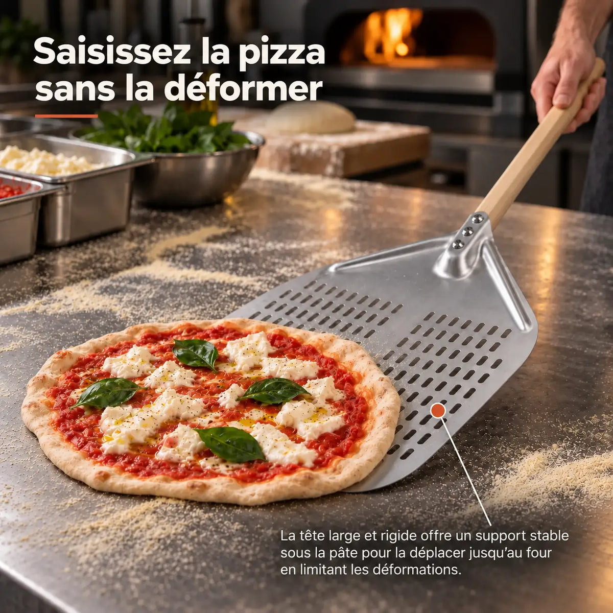 Pelle à Pizza Perforée 30–35 cm | Manche Bois