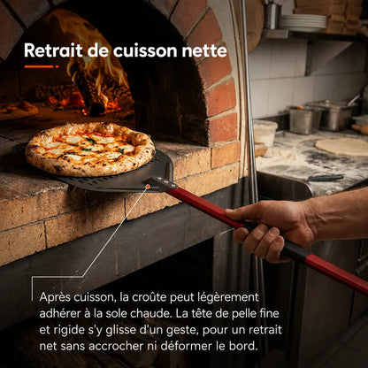 Longue Pelle à Pizza Perforée 30–35 cm | Manche Rouge