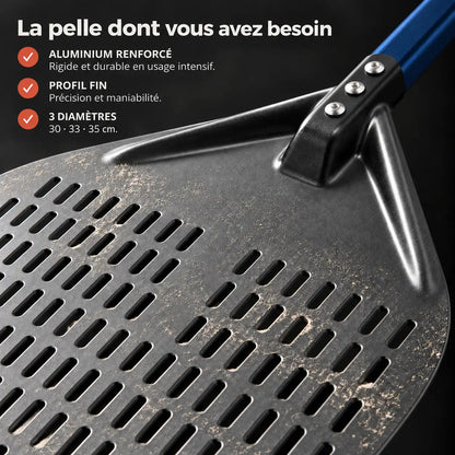 Longue Pelle à Pizza Perforée 30–35 cm | Manche Bleu