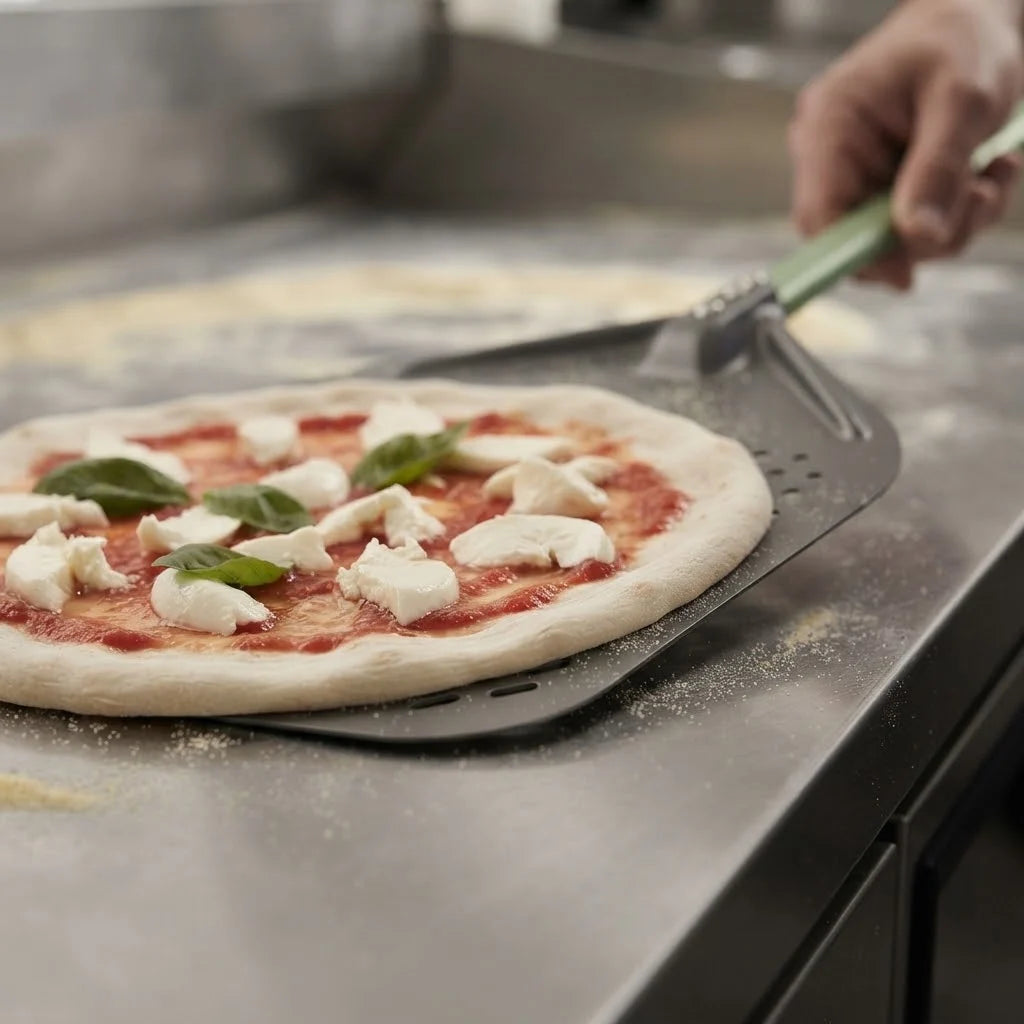 Pelle à Pizza Perforée 30-35 cm | Bord Biseauté | Vert