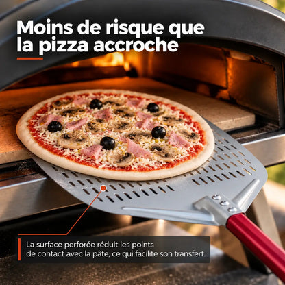 Pelle à Pizza Perforée 30–35 cm | Aluminium Rouge