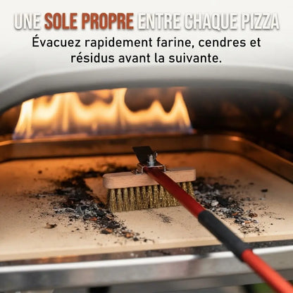 Brosse Four à Pizza En Laiton Rouge + Grattoir | Manche 100 cm