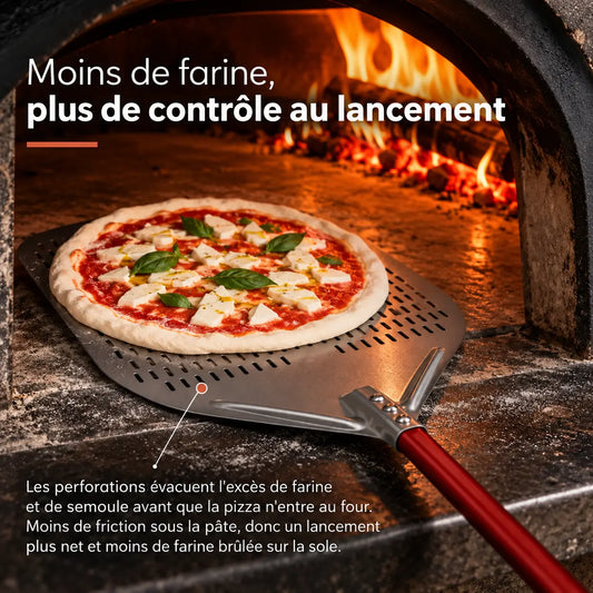 Longue Pelle à Pizza Perforée 40 cm | Manche Rouge
