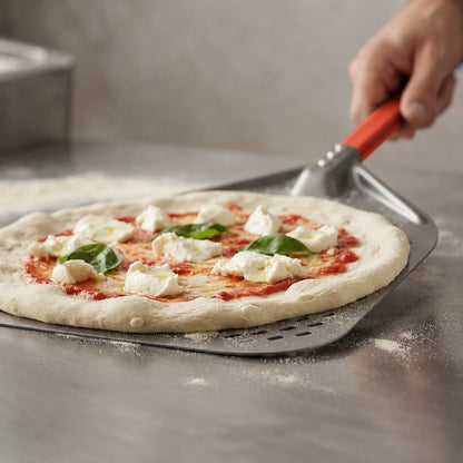 Pelle à Pizza Perforée 30-35 cm | Bord Biseauté | Rouge
