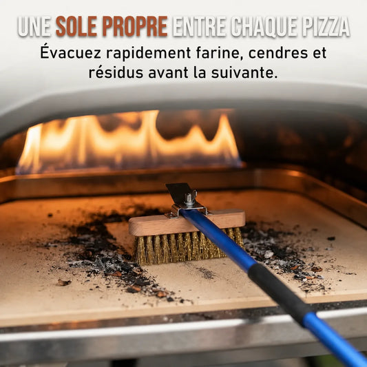 Brosse Four à Pizza En Laiton Bleu + Grattoir | Manche 100 cm