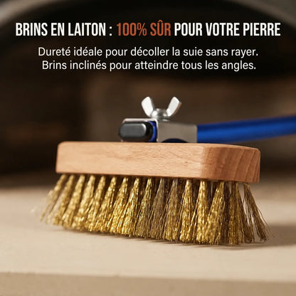Brosse Four à Pizza En Laiton Bleu + Grattoir | Manche 100 cm