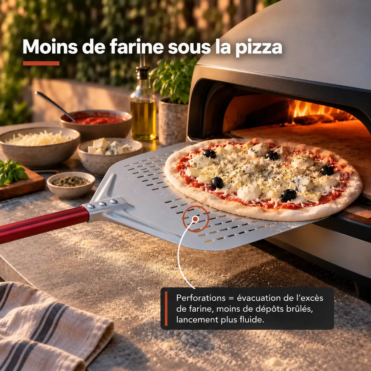 Pelle à Pizza Perforée 30–35 cm | Aluminium Rouge