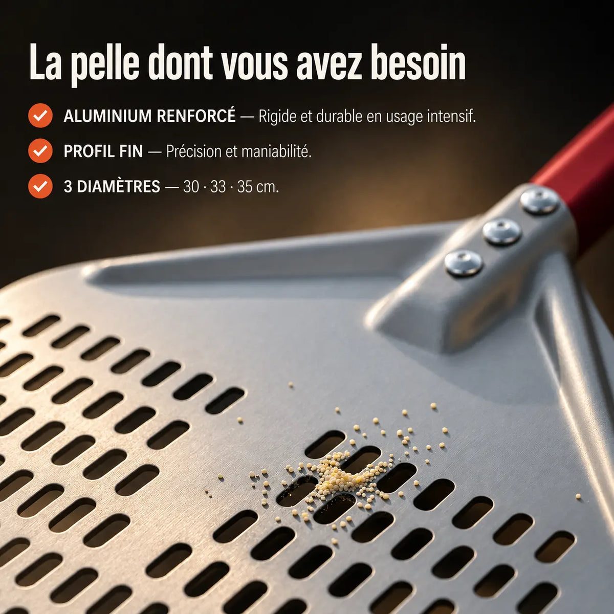Pelle à Pizza Perforée 30–35 cm | Aluminium Rouge