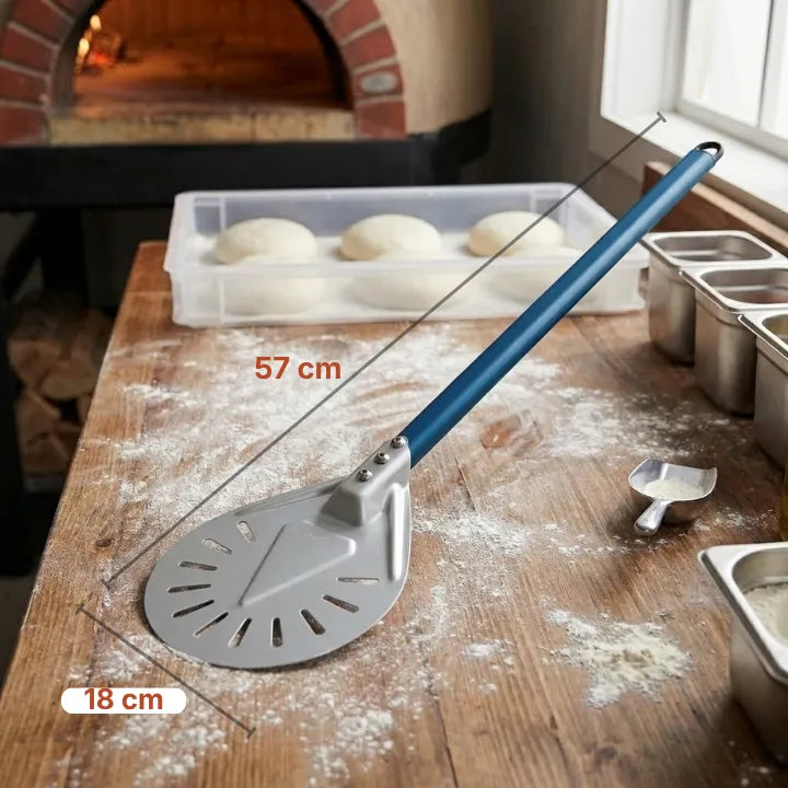 Pelle à pizza en aluminium anodisé | manche bleu