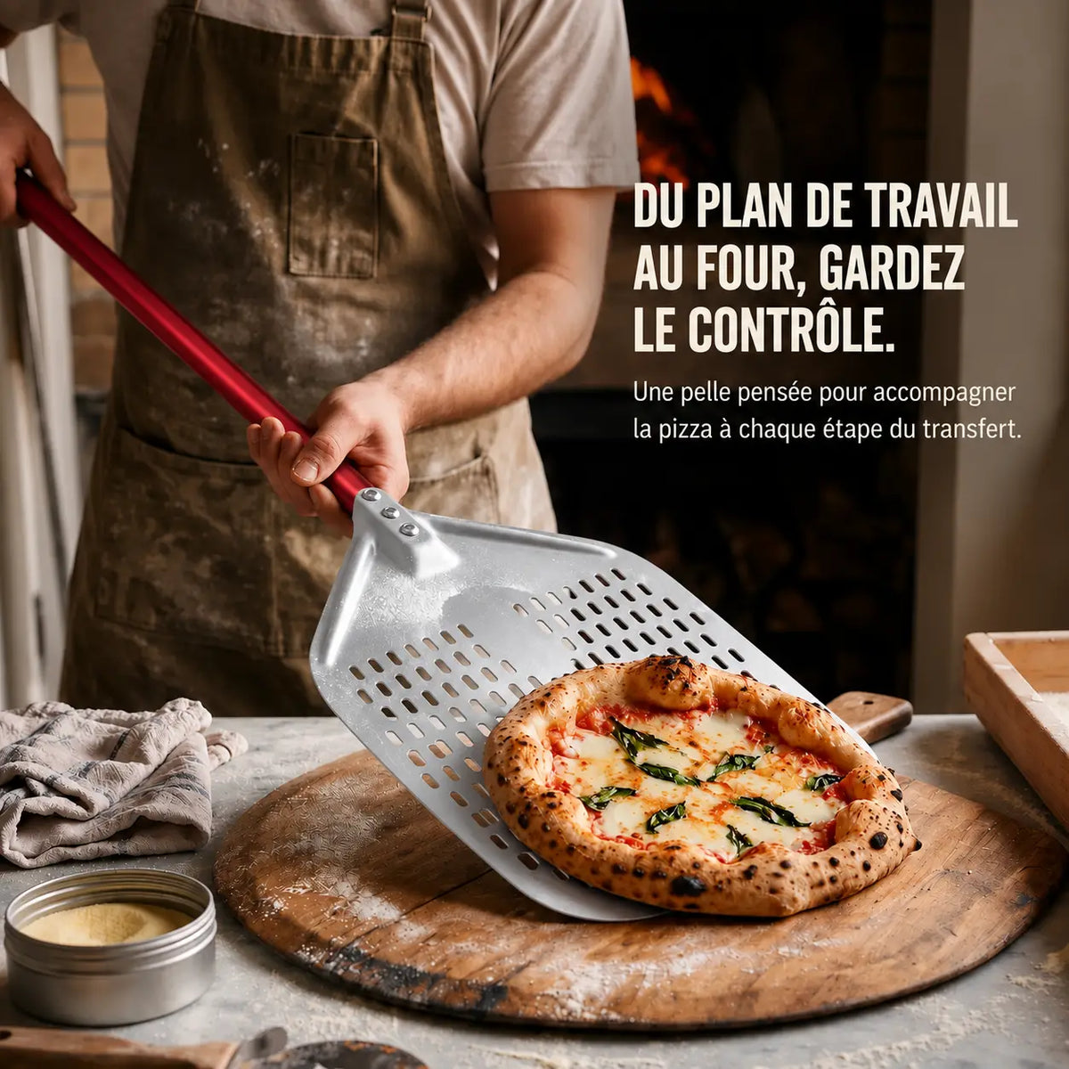 Pelle à Pizza Perforée 30–35 cm | Aluminium Rouge