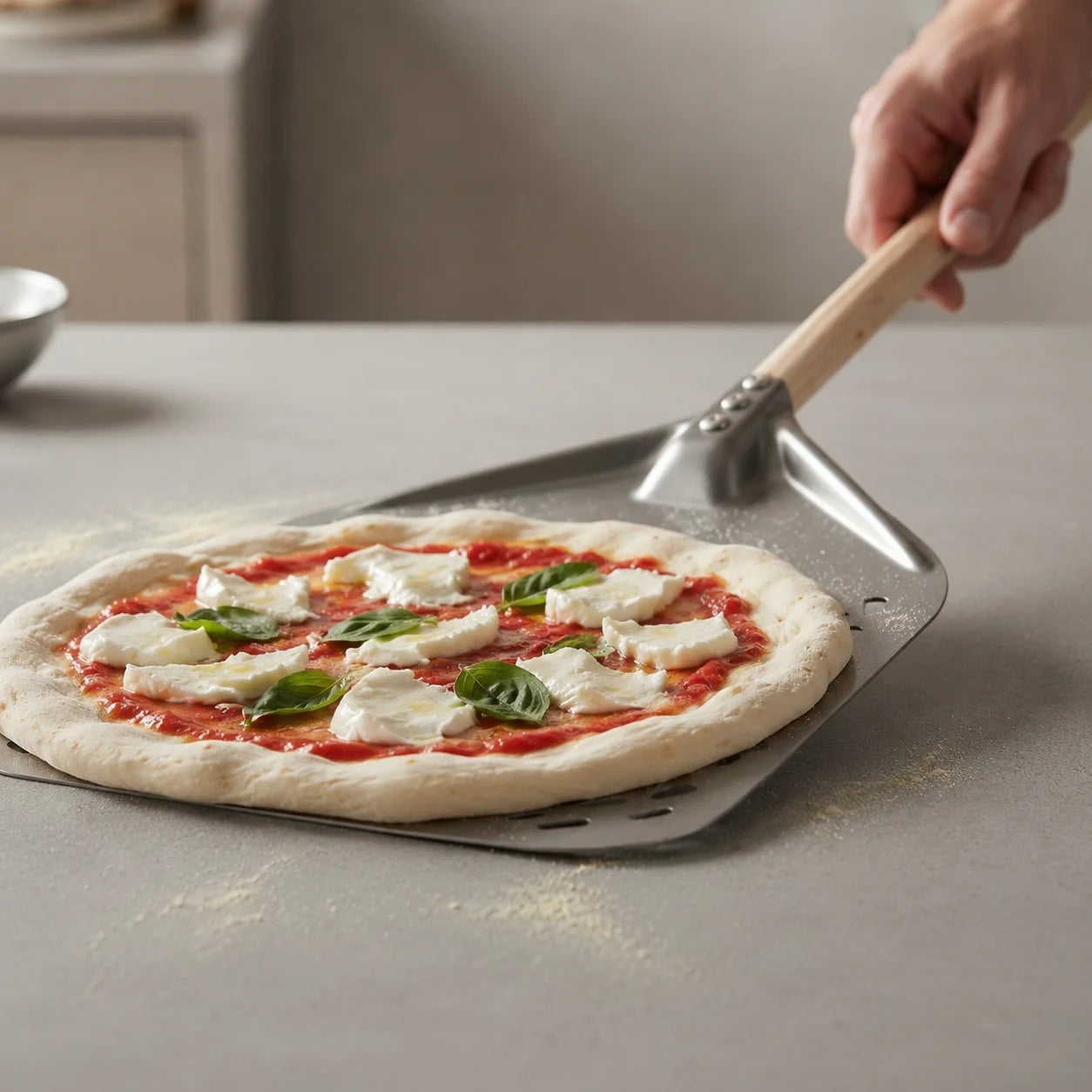 Pelle à Pizza Perforée 30-35 cm | Bord Biseauté | Bois