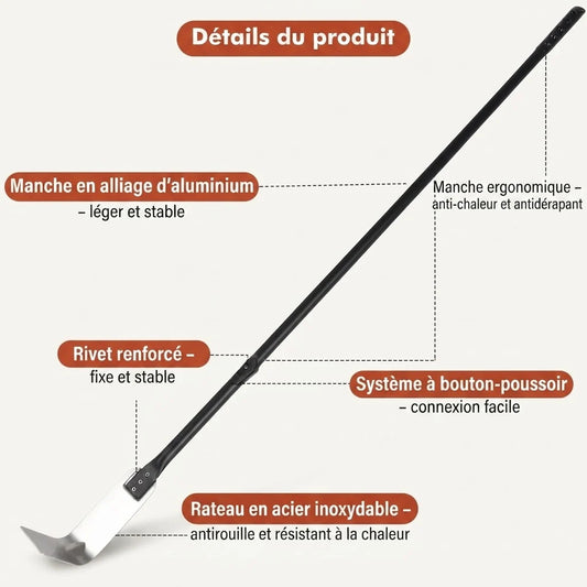 Râteau à Cendres pour Four à Pizza 140 cm | Acier Inoxydable 304