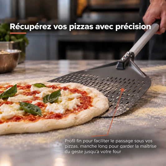 Longue Pelle à Pizza Perforée 30–35 cm | Manche Gris Clair