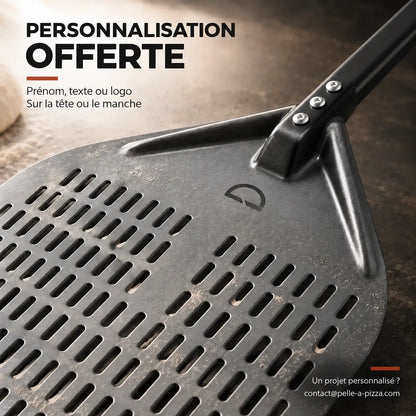 Longue Pelle à Pizza Perforée 30–35 cm | Manche Noir