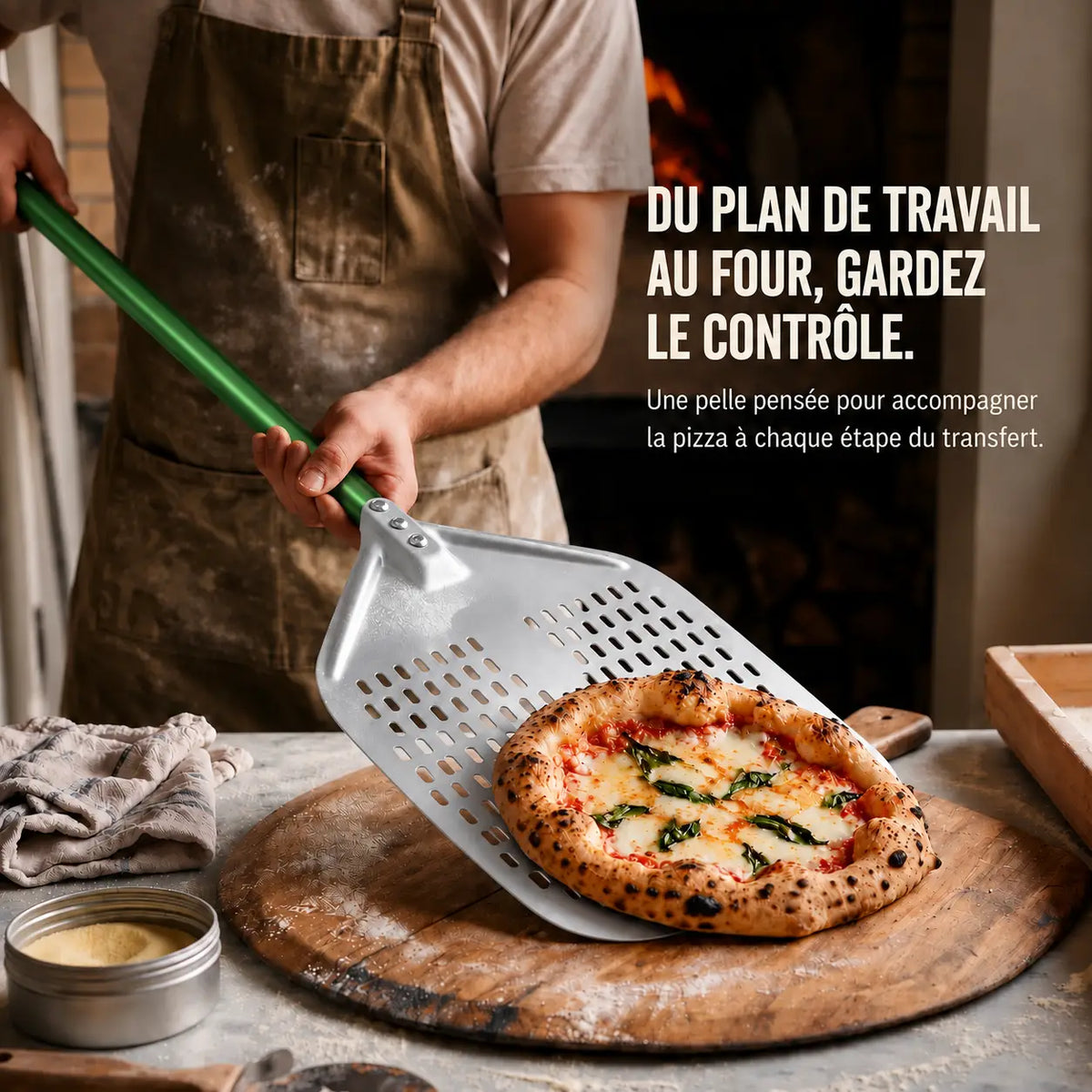 Pelle à Pizza Perforée 30–35 cm | Aluminium Vert