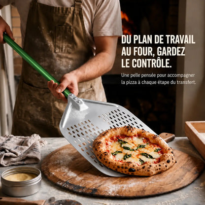 Pelle à Pizza Perforée 30–35 cm | Aluminium Vert