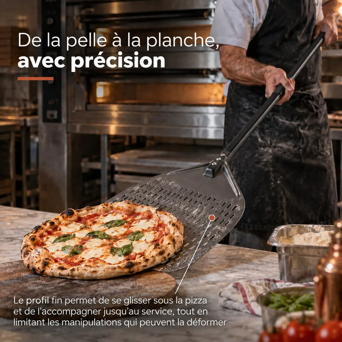 Longue Pelle à Pizza Perforée 30–35 cm | Manche Noir
