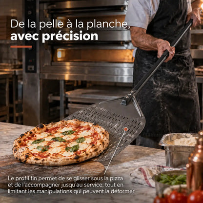 Longue Pelle à Pizza Perforée 30–35 cm | Manche Noir