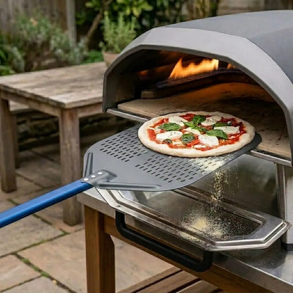 Longue Pelle à Pizza Perforée | Aluminium Anodisé Dur | Manche Bleu