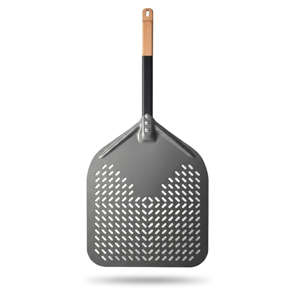 Pelle à Pizza Perforée 30 cm - 35 cm | Aluminium Anodisé Dur & Hêtre