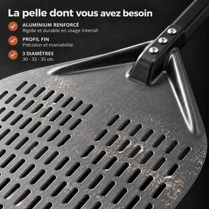 Longue Pelle à Pizza Perforée 30–35 cm | Manche Noir