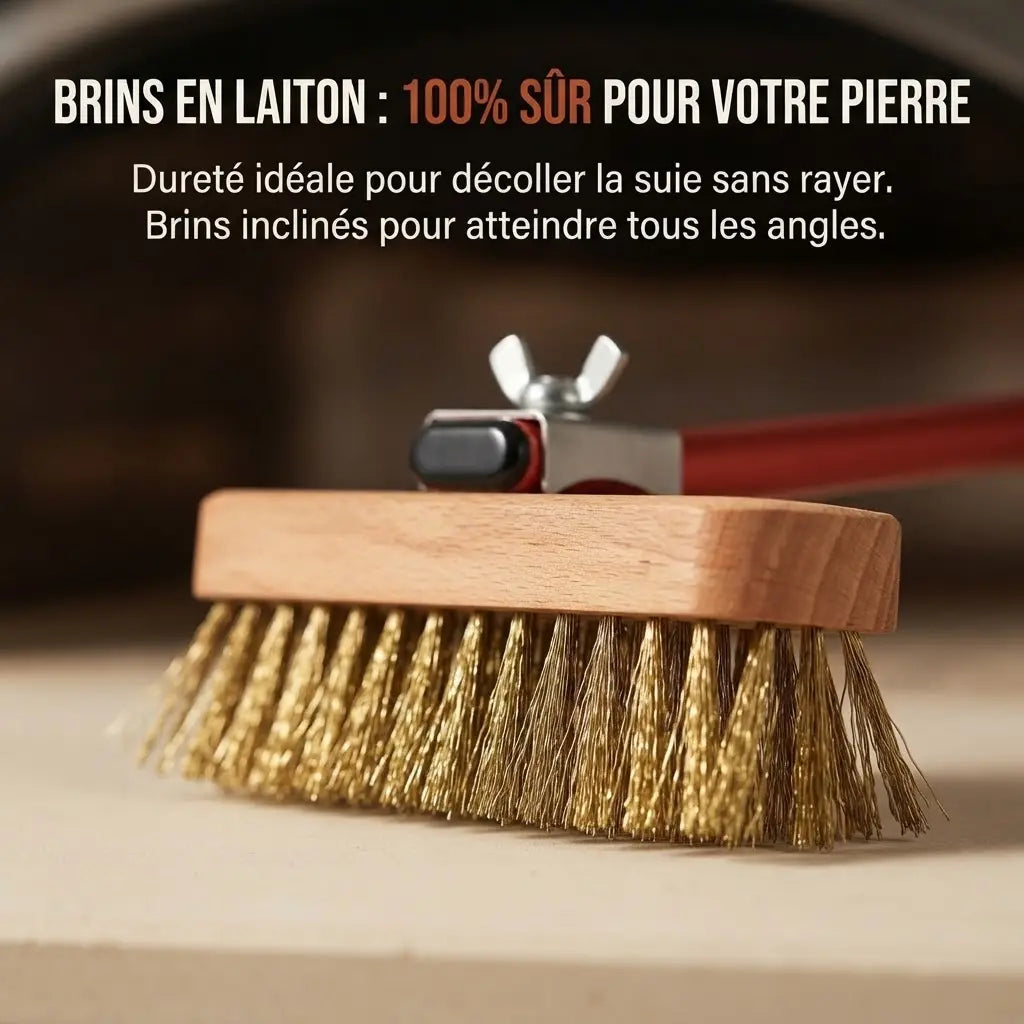 Brosse Four à Pizza En Laiton Rouge + Grattoir | Manche 100 cm