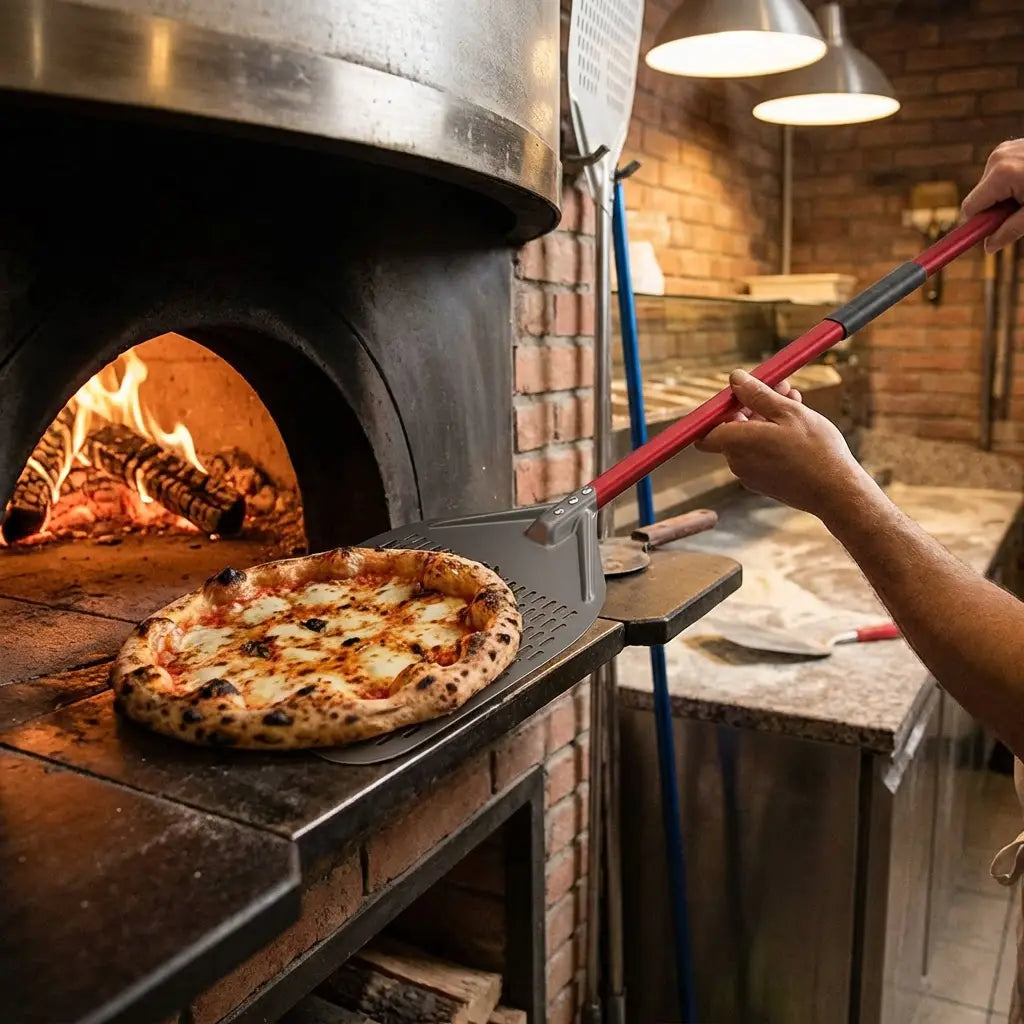 Longue Pelle à Pizza Perforée | Manche Rouge