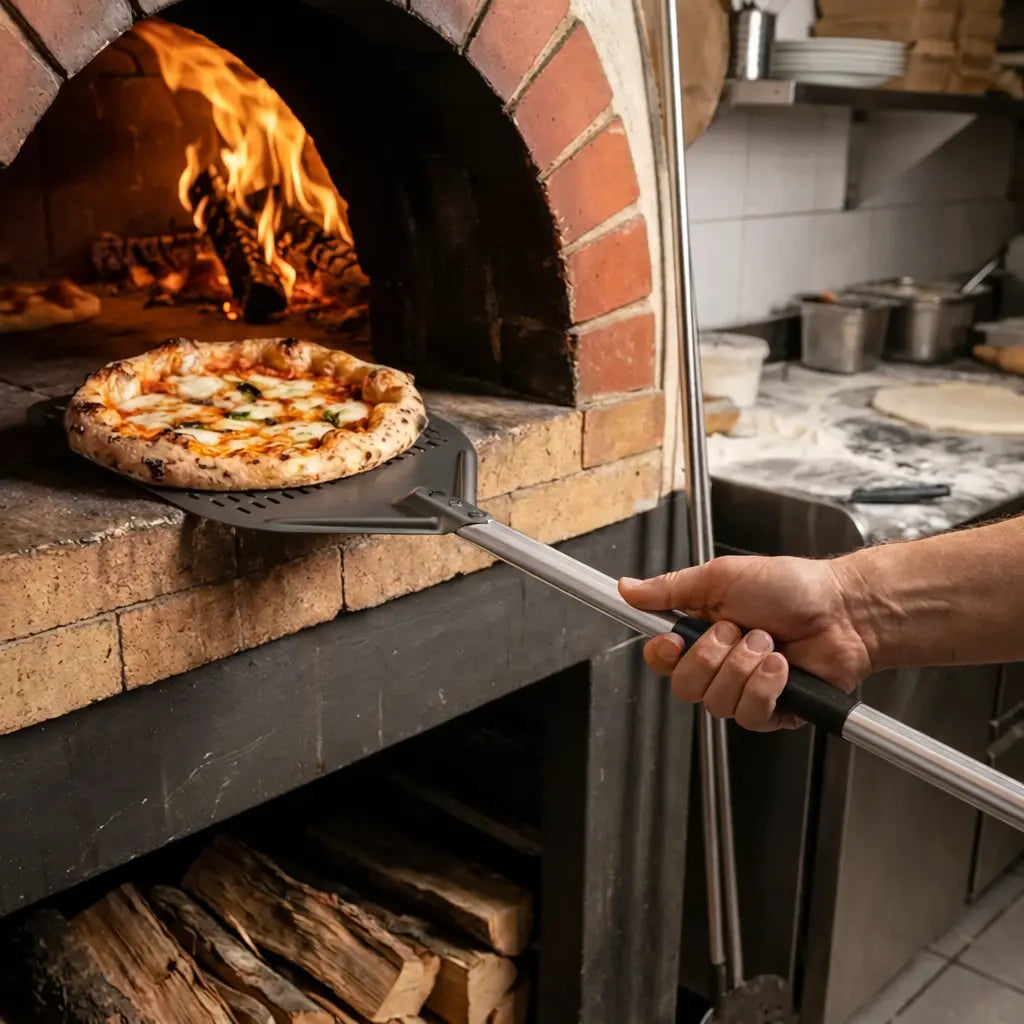 Longue Pelle à Pizza Perforée | Manche Argent