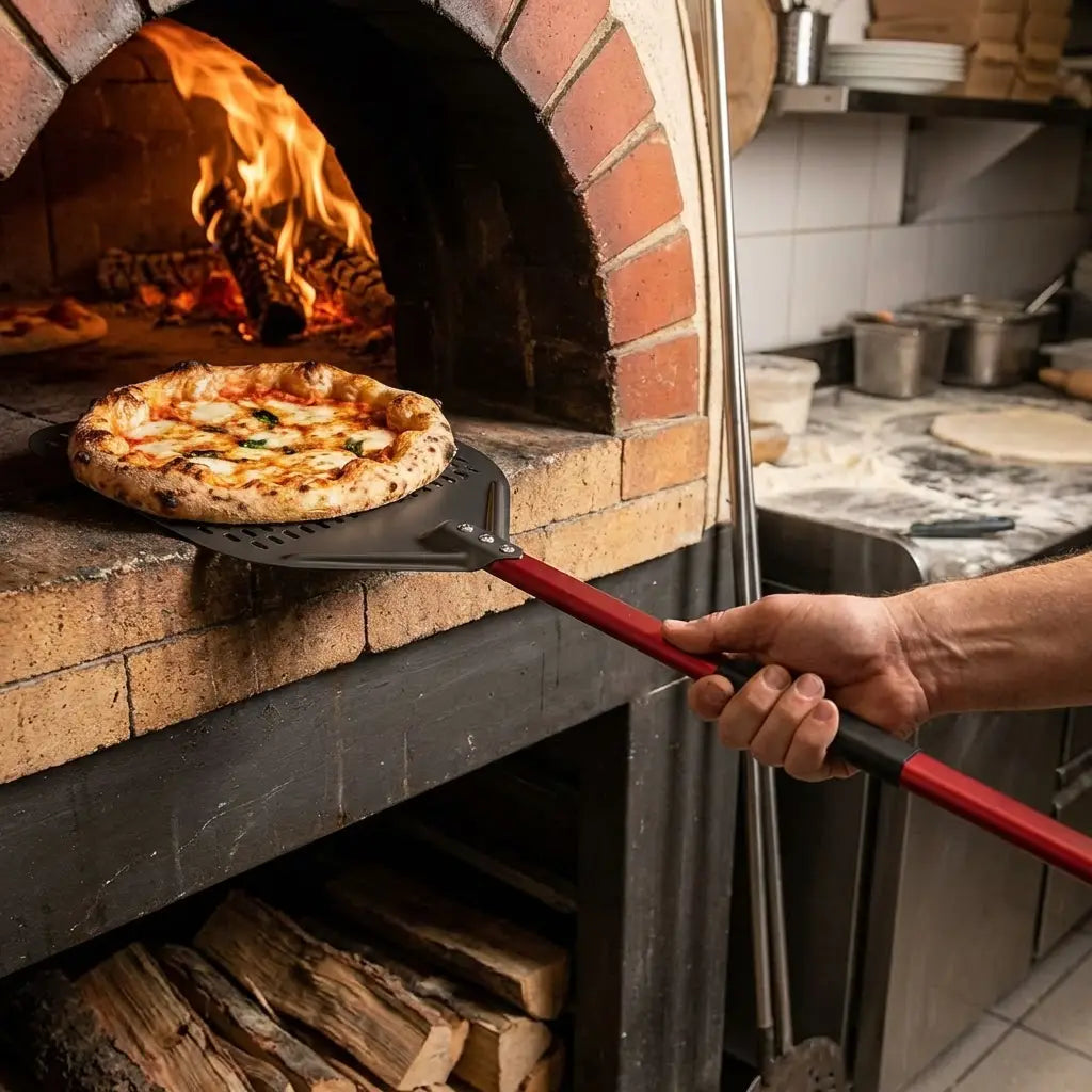 Longue Pelle à Pizza Perforée | Manche Rouge