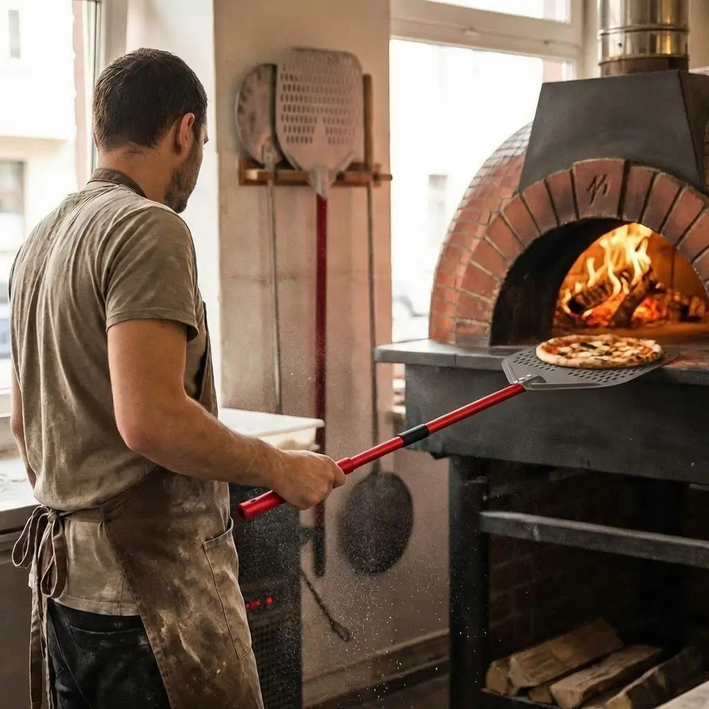 Longue Pelle à Pizza Perforée | Manche Rouge