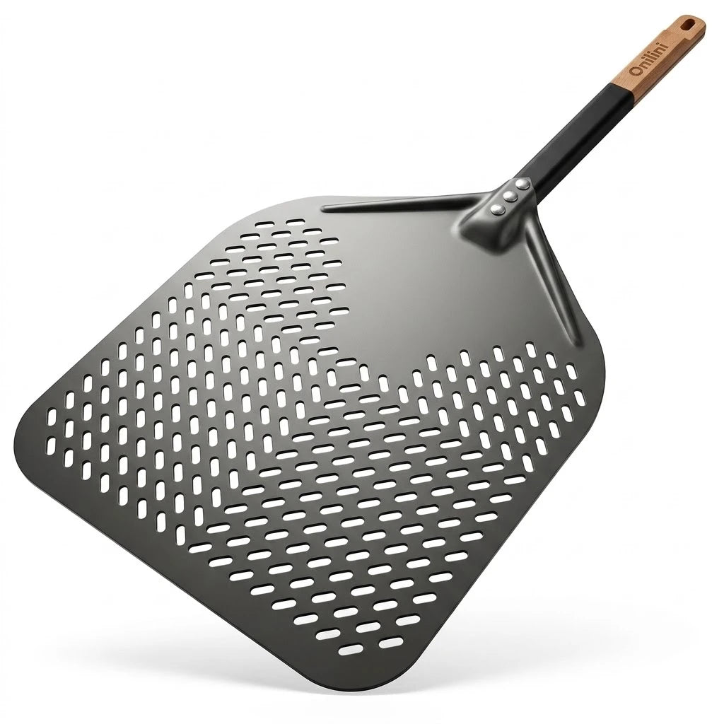 Pelle à Pizza Perforée 30 cm - 35 cm | Aluminium Anodisé Dur & Hêtre